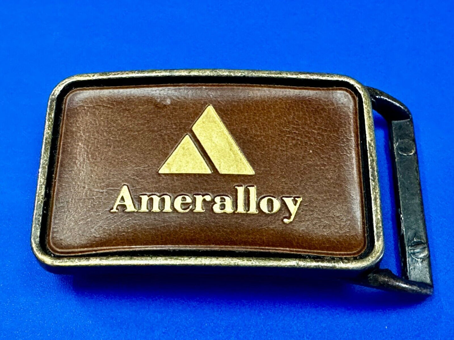 Ameralloy Steel Corporation Advertisement Leather on Metal Belt Buckle