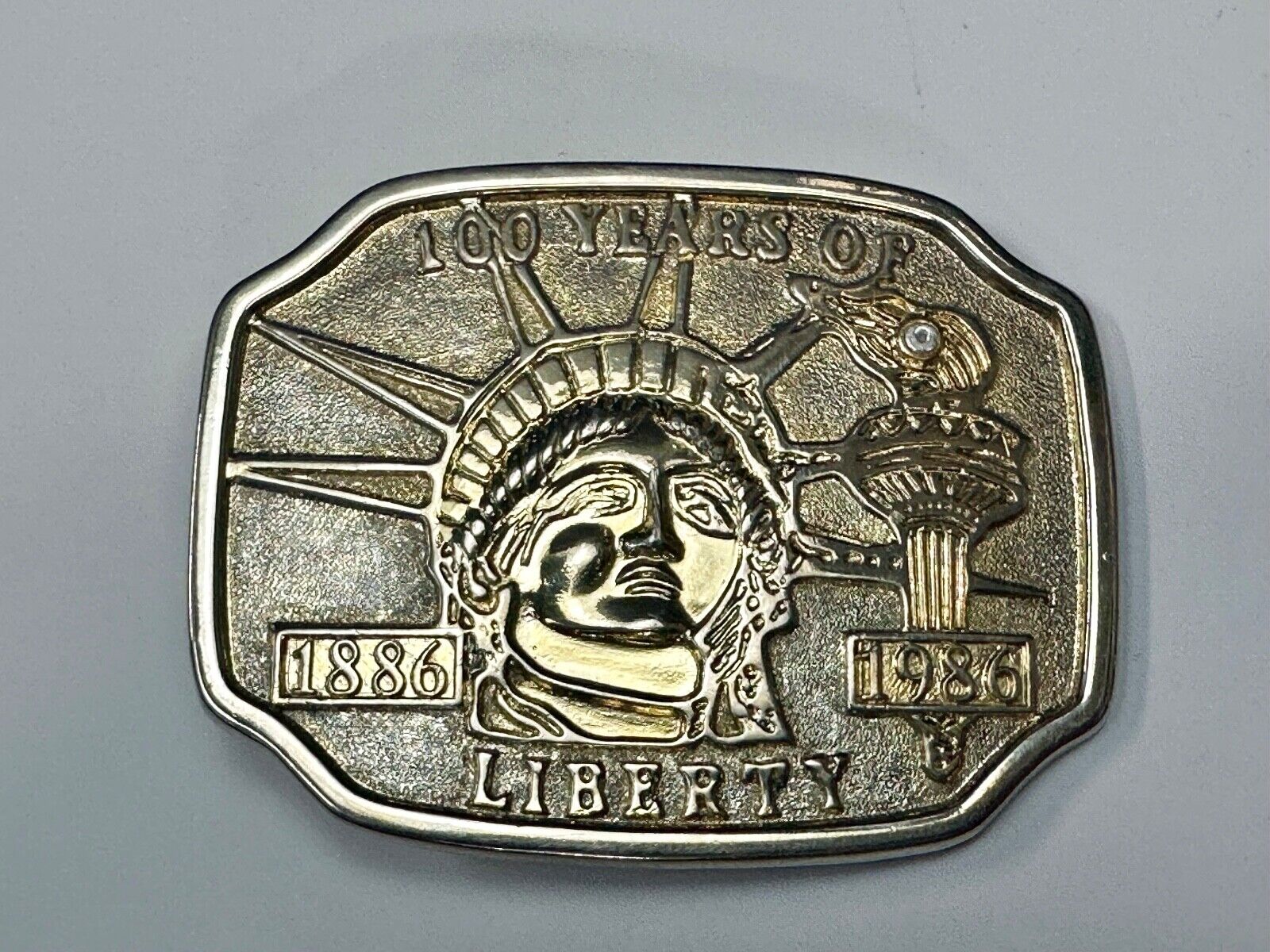 100 Years of Liberty  NYC statue of Lady Liberty two tone Souvenir belt buckle