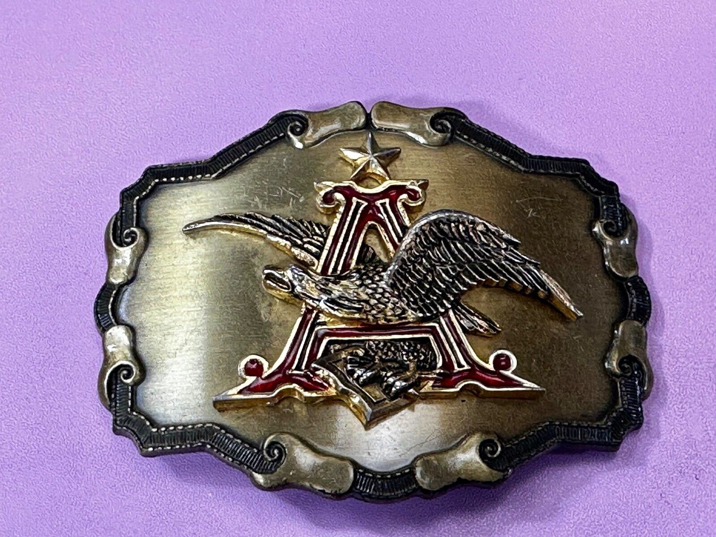 Anheuser Busch Beer Eagle Emblem Belt Buckle USA Rain-Tree 2 1/2 x 3 3/4