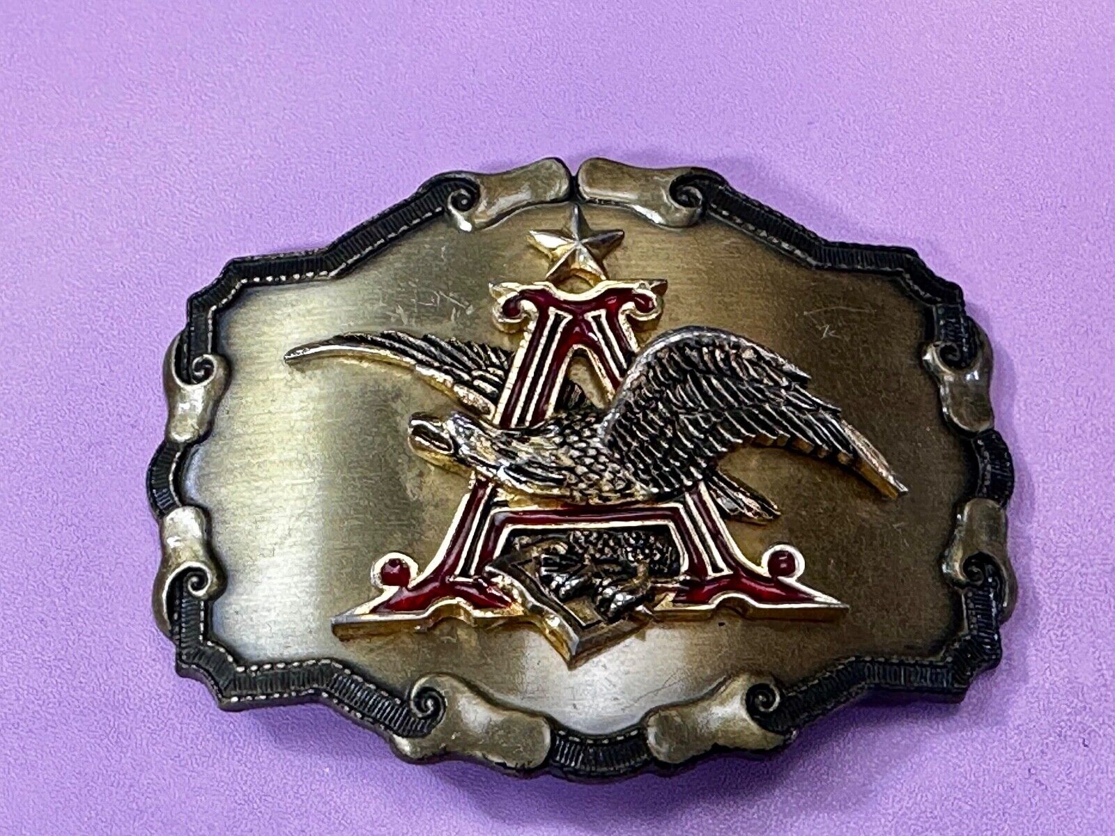 Anheuser Busch Beer Eagle Emblem Belt Buckle USA Rain-Tree 2 1/2 x 3 3/4
