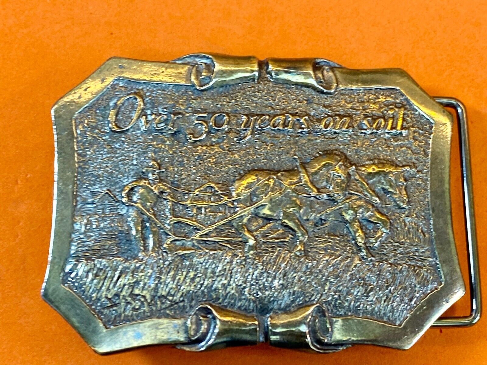 50 Years On Soil - Dahlman Belt Buckle - Field Engineered Farming Equipment 