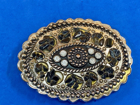 Artisan? Chunky stone? real or fake leaf pattern black color Belt Buckle 
