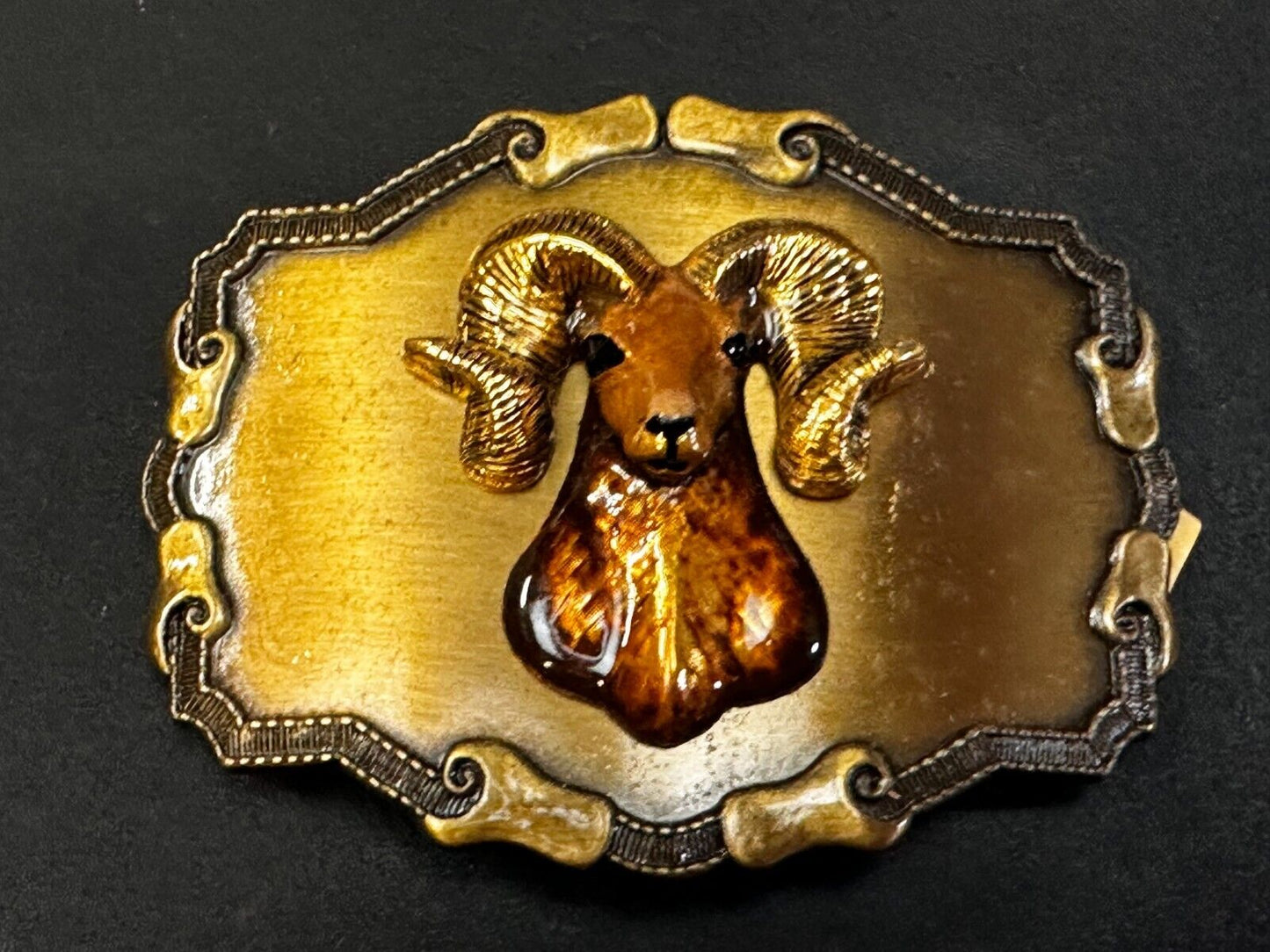 3D Big Horn Sheep Ram Mountain Goat Head Western Framed Belt Buckle by Raintree