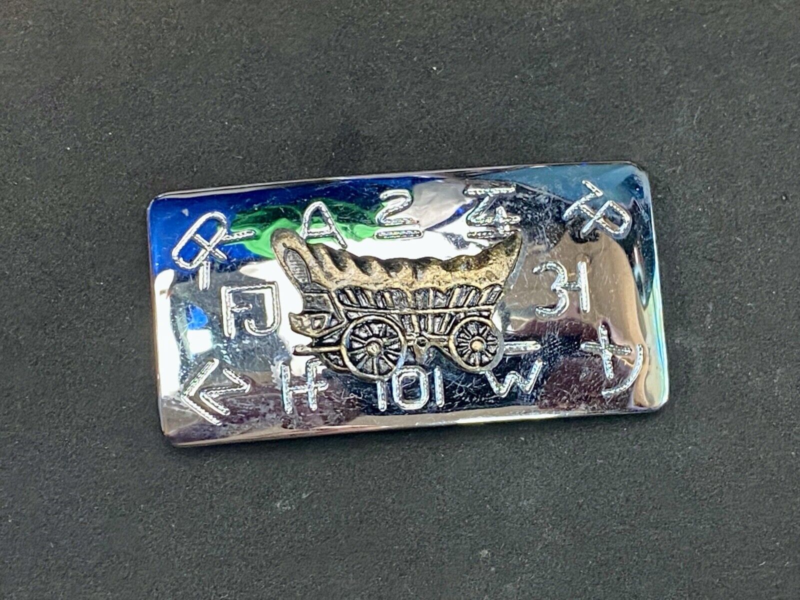 Vintage Covered Wagon And Cattle Branding Symbols Two Tone Chambers Belt Buckle
