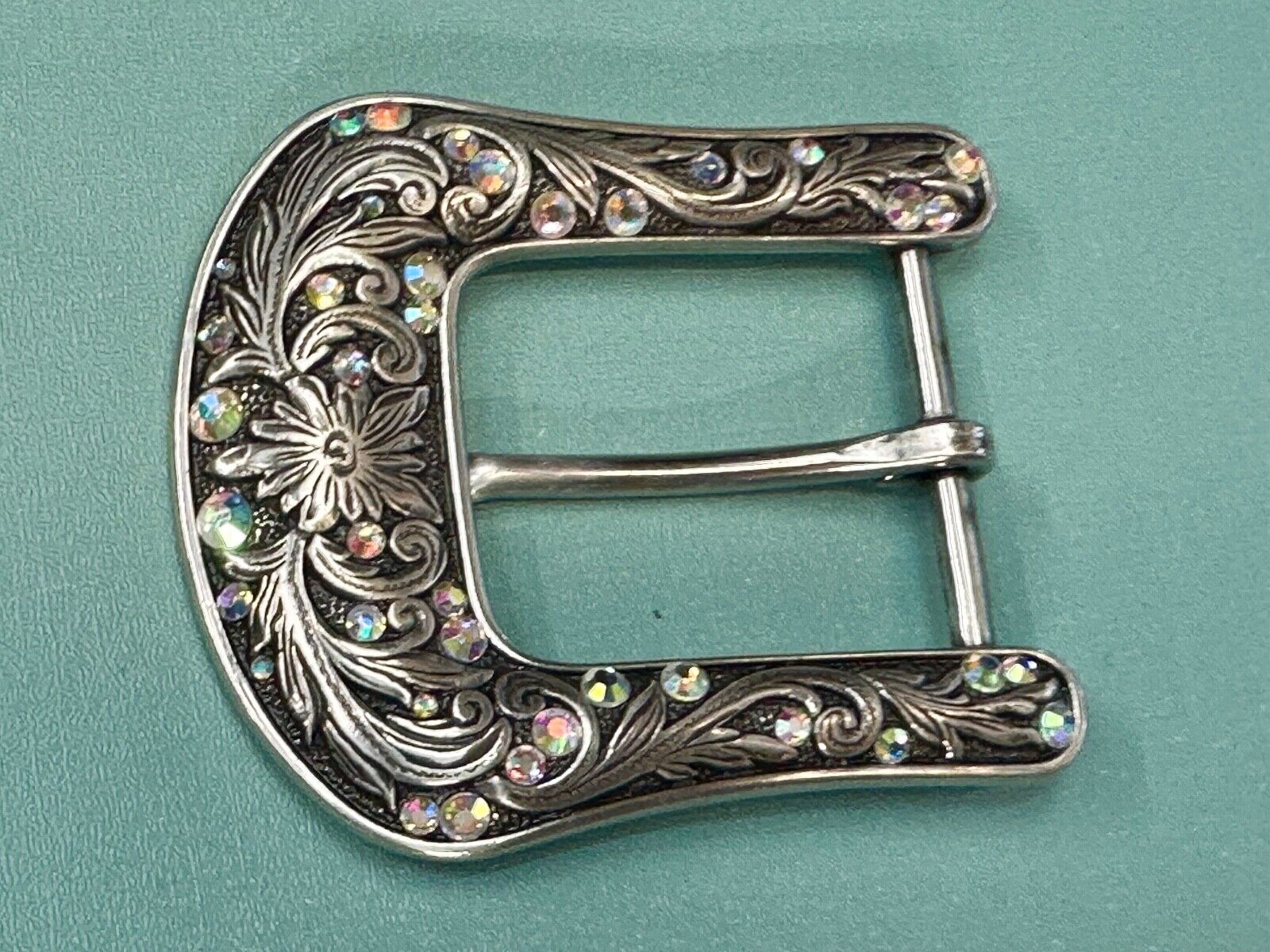 Ariat signed western ornate ranger silver tone belt buckle with Rhinestone's