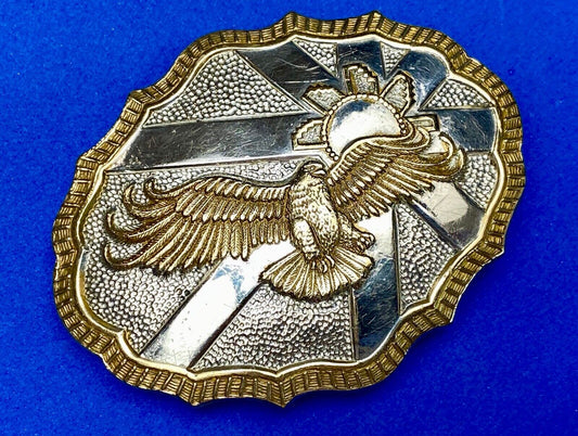 Vintage Crumrine Two tone Hunting American Bald Eagle in Flight belt buckle