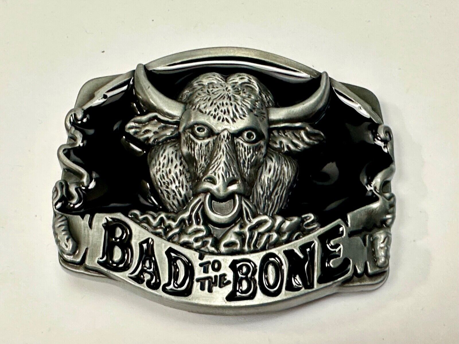 BAD TO THE BONE! RAGING BULL NOVELTY WESTERN RODEO COWBOY'S RIDER BELT BUCKLE