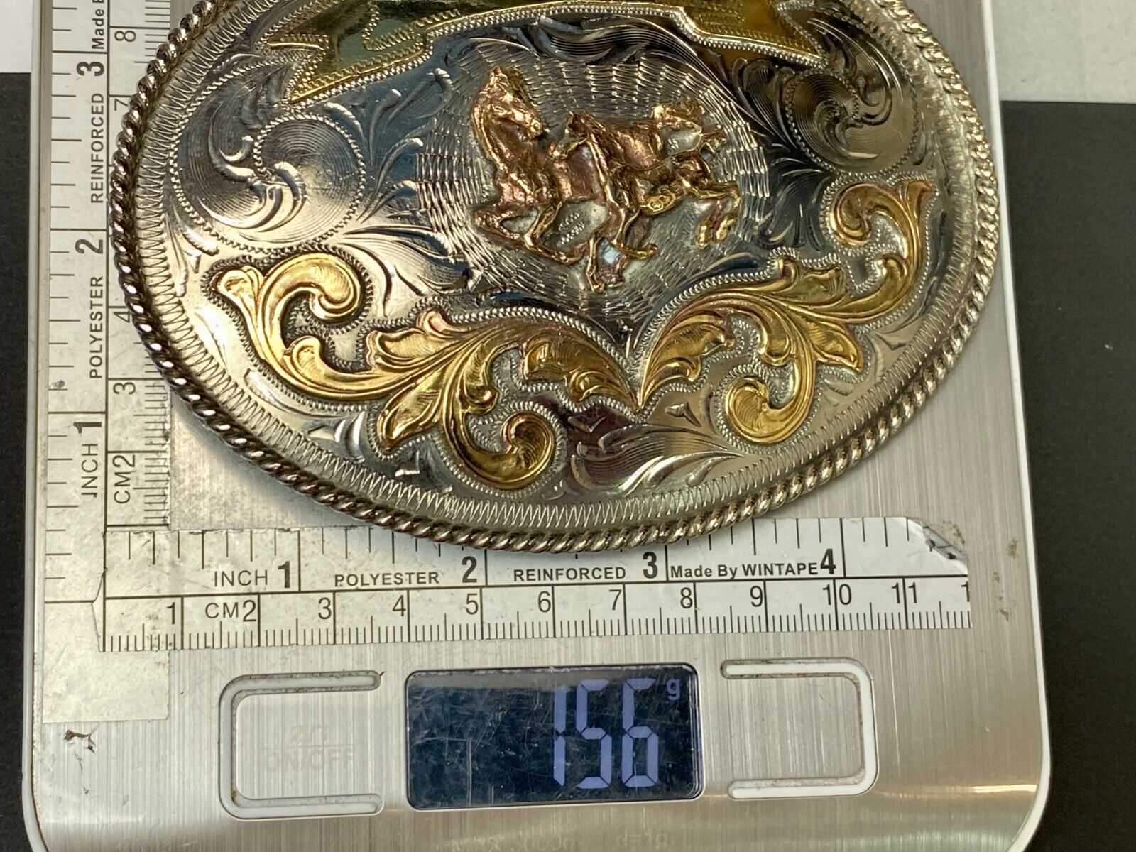 5" wide! Alpaca Mexico stamped wild mustangs horses running wild belt buckle