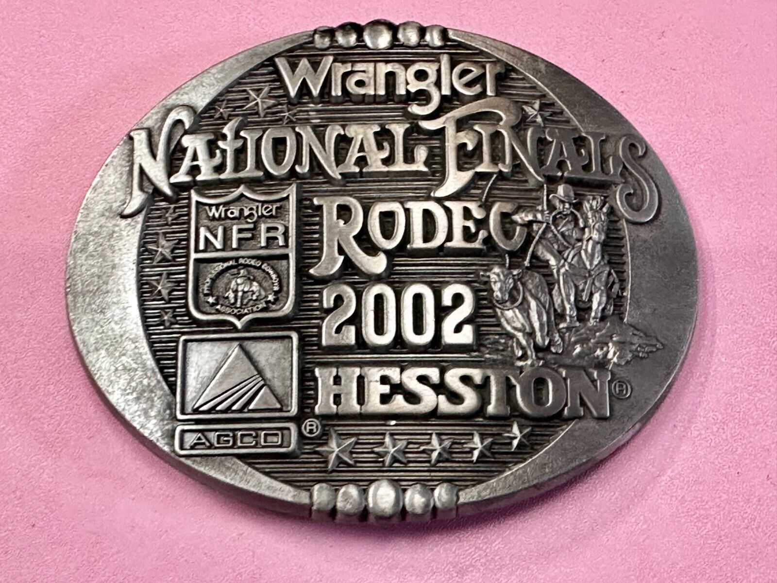 2002 Wrangler Hesston NFR National Finals Rodeo Montana Silversmiths Belt Buckle