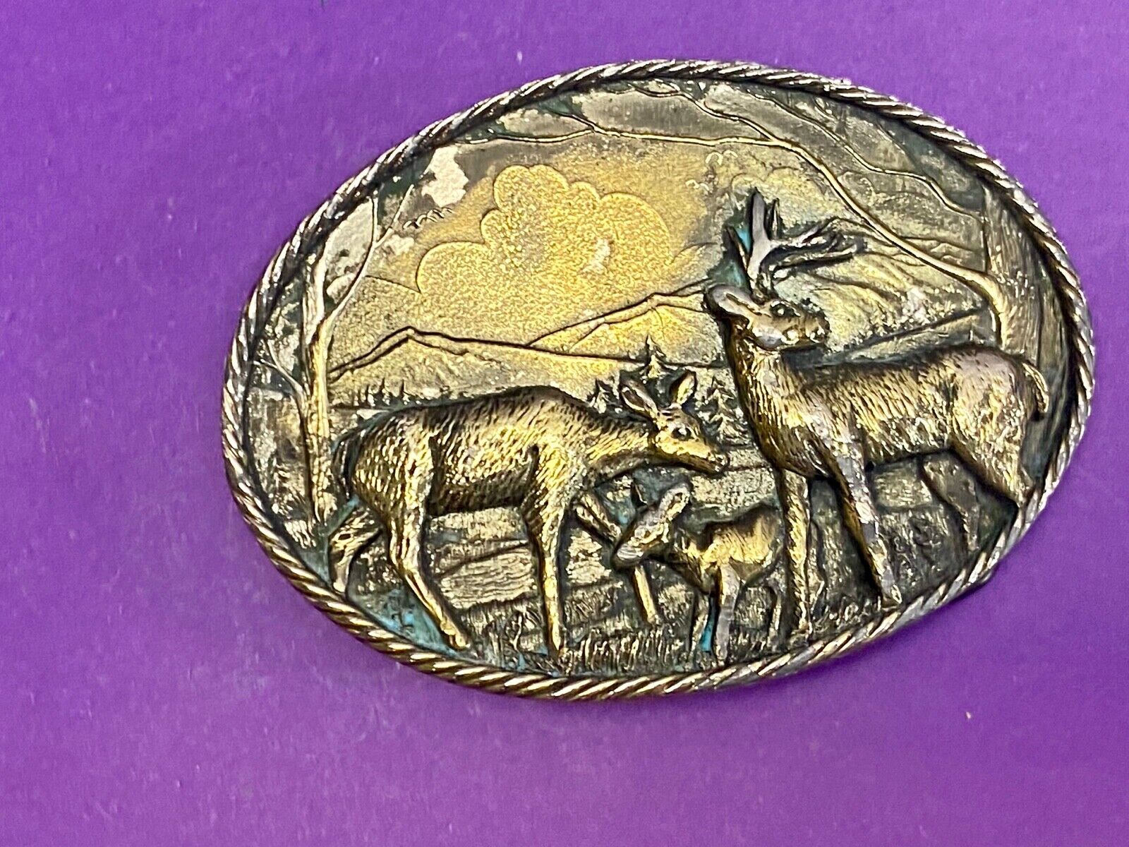 1980 Buck Or Deer In Nature With Large Antlers Great American Belt Buckle Co.