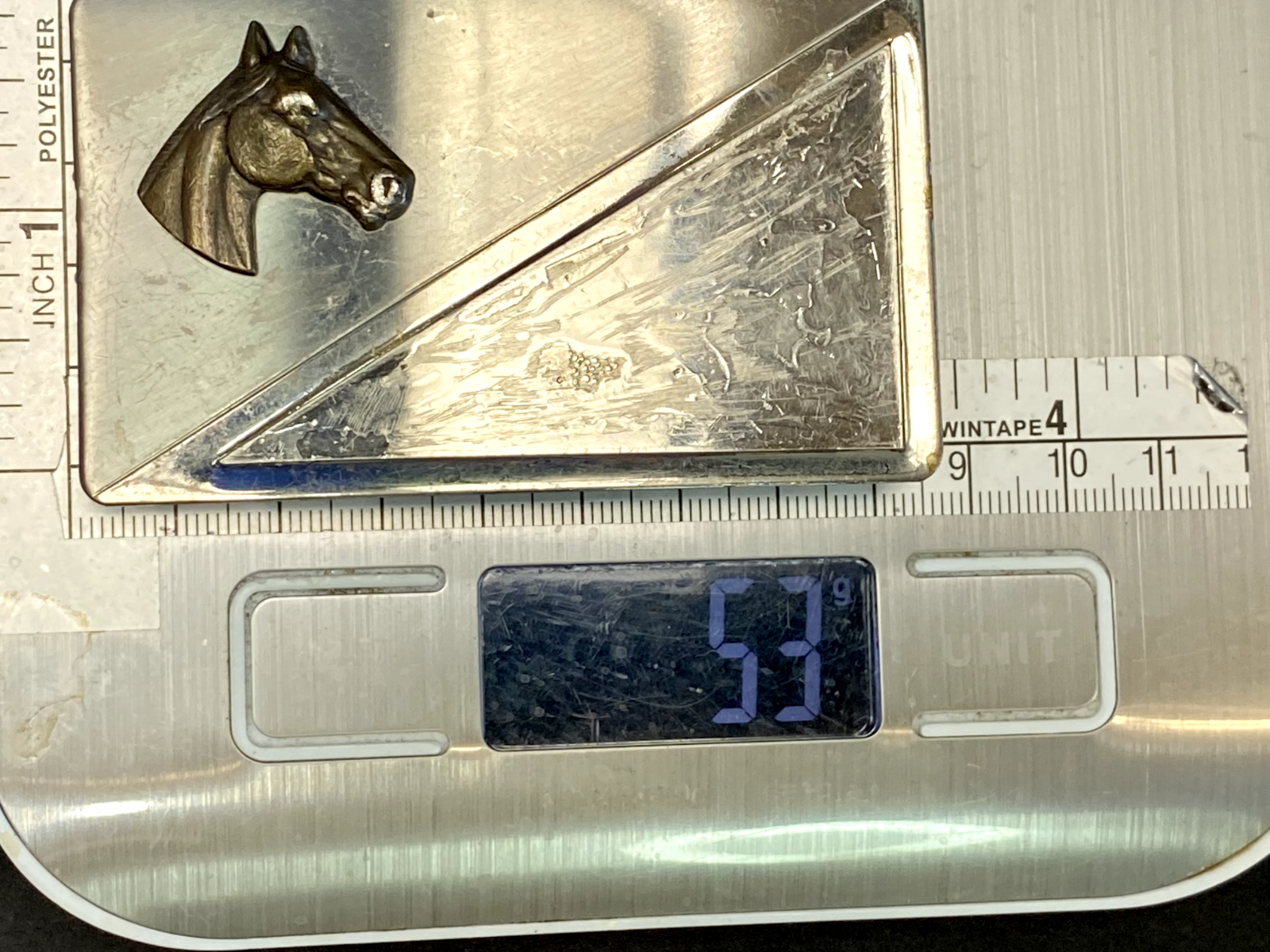 Vintage Horse Head On Nickel Silver Rectangular Belt Buckle