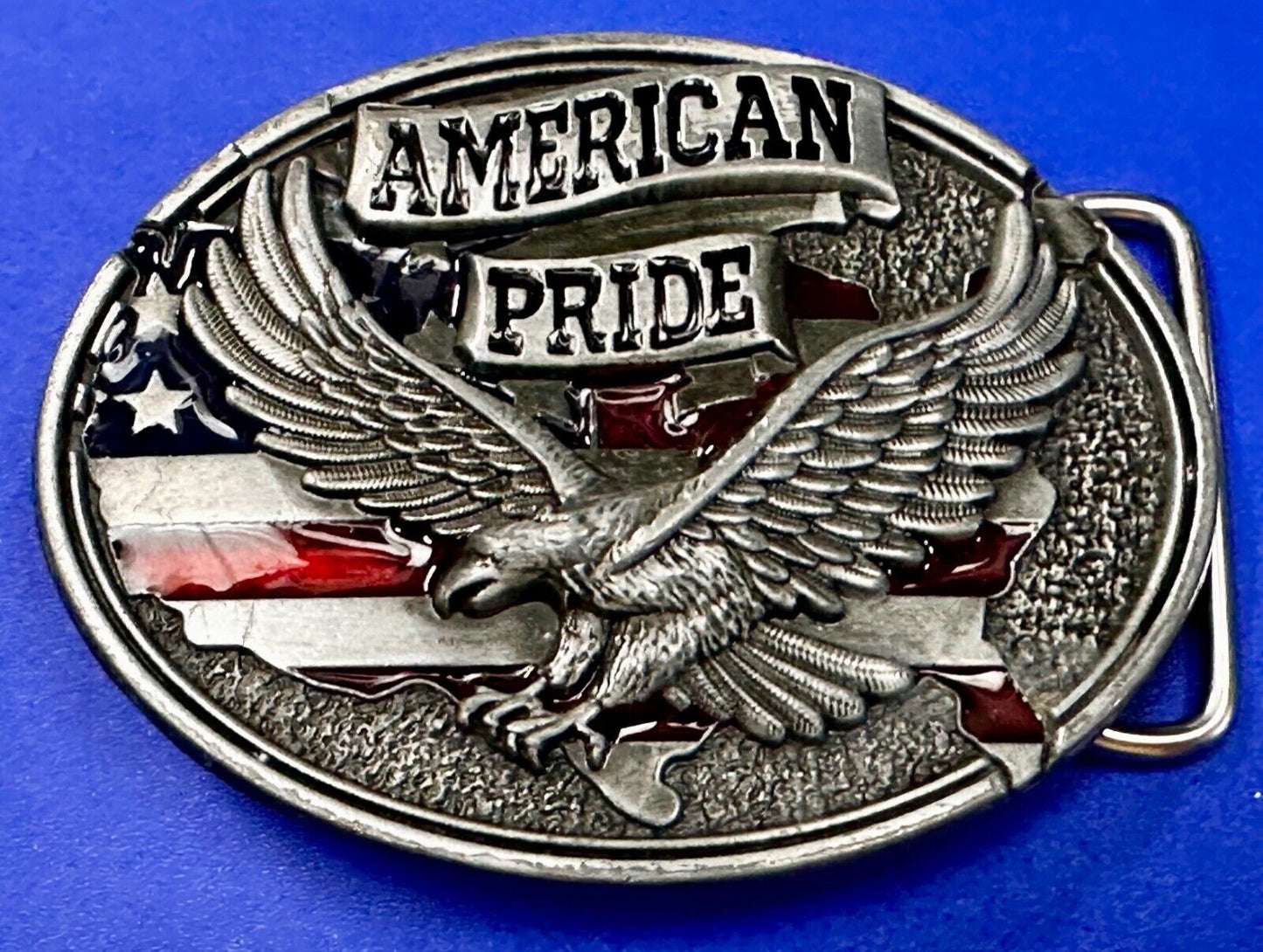 American Pride -Soaring Flying Eagle USA Flag Silver Color Patriotic Belt Buckle
