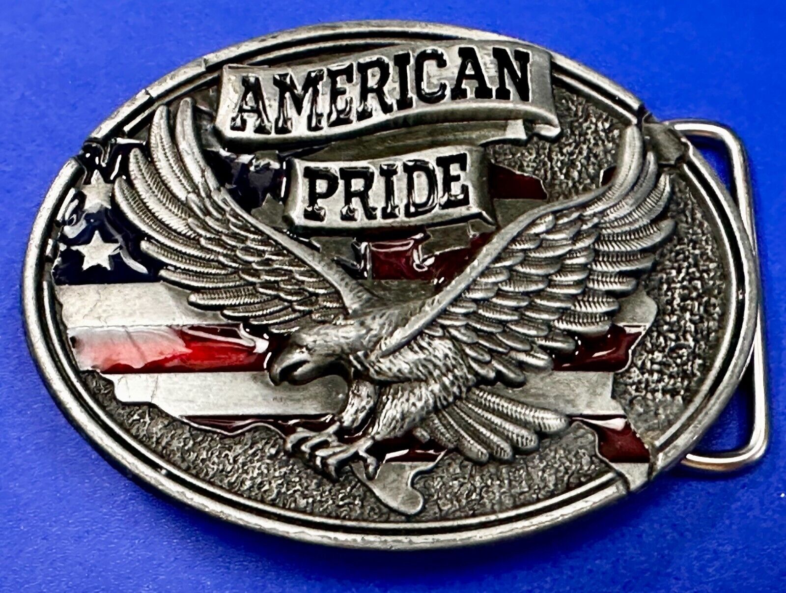 American Pride -Soaring Flying Eagle USA Flag Silver Color Patriotic Belt Buckle