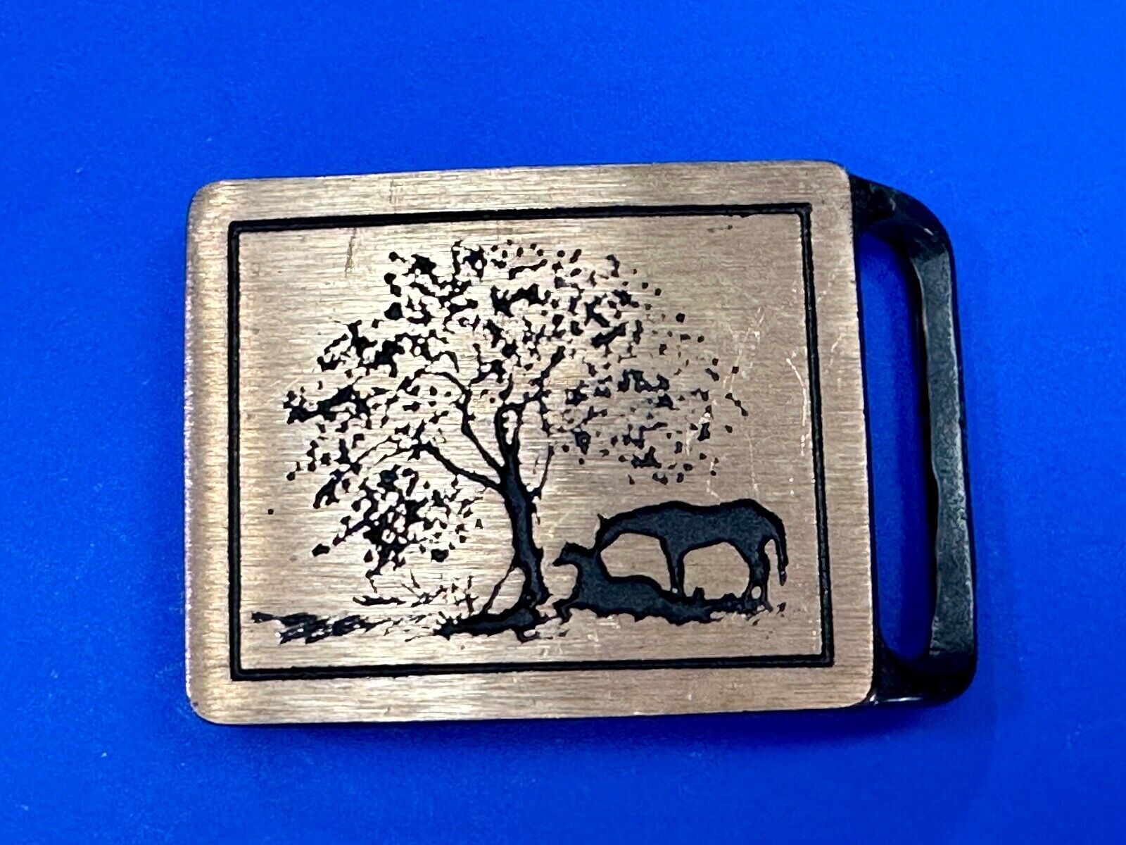 Two Horses Hippy Style 70's Horse at Tree Tech Ether Guild  belt buckle