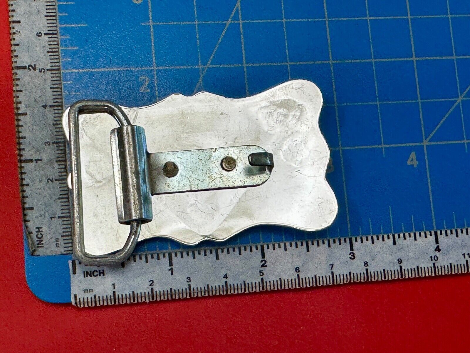 Vintage horse head through lucky horseshoe on reflective western belt buckle