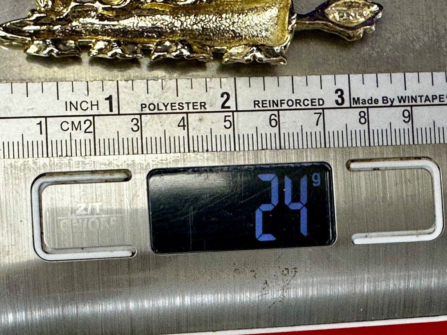Adorable Bunny Rabbit Family Eating Carrot Gold Tone Pin Brooch Signed by AJC