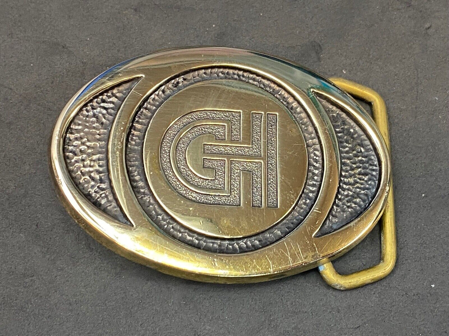 Vintage Ghi Gi Company Promotional Solid Brass Belt Buckle Scotts Advertising