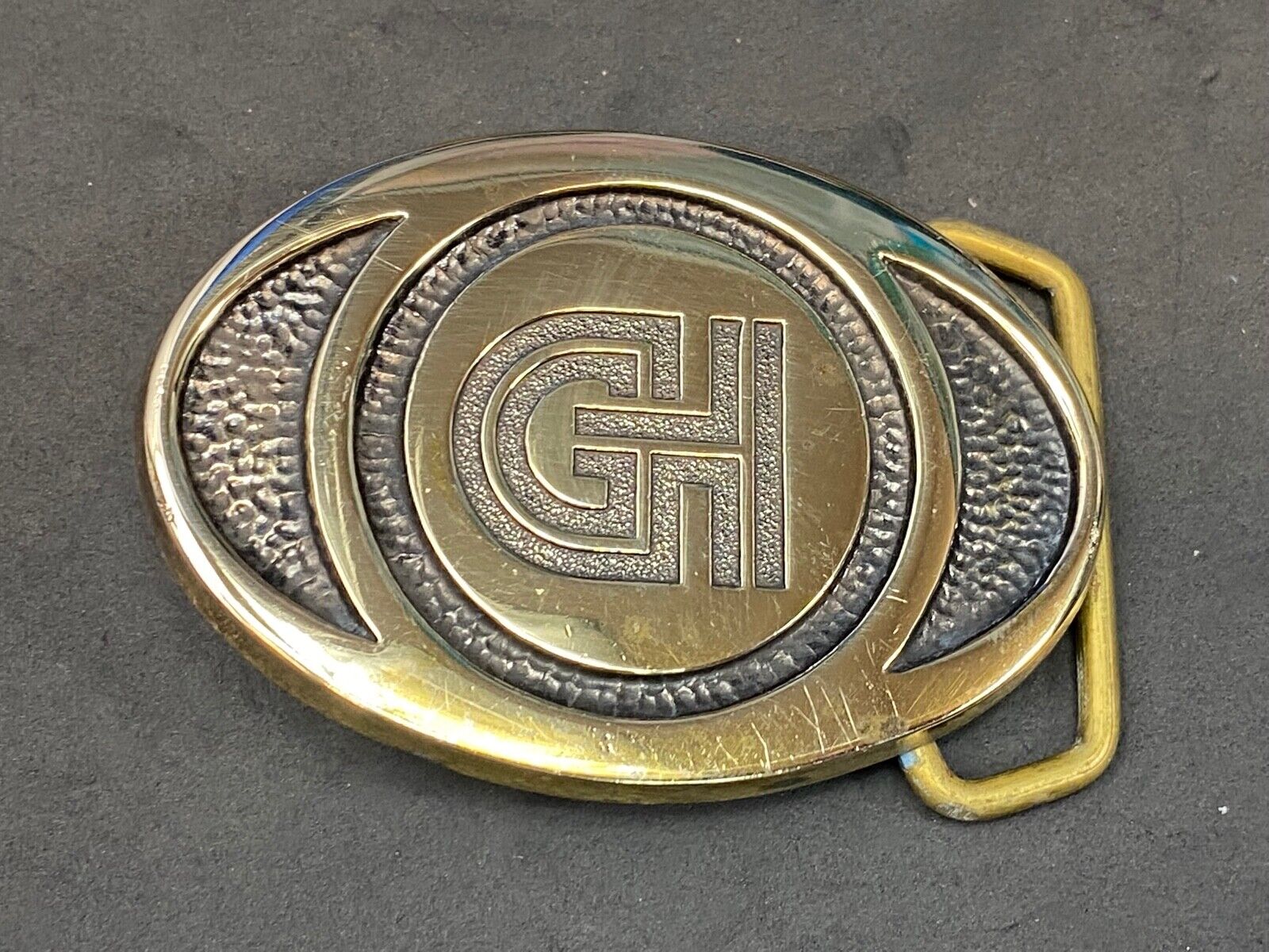 Vintage Ghi Gi Company Promotional Solid Brass Belt Buckle Scotts Advertising