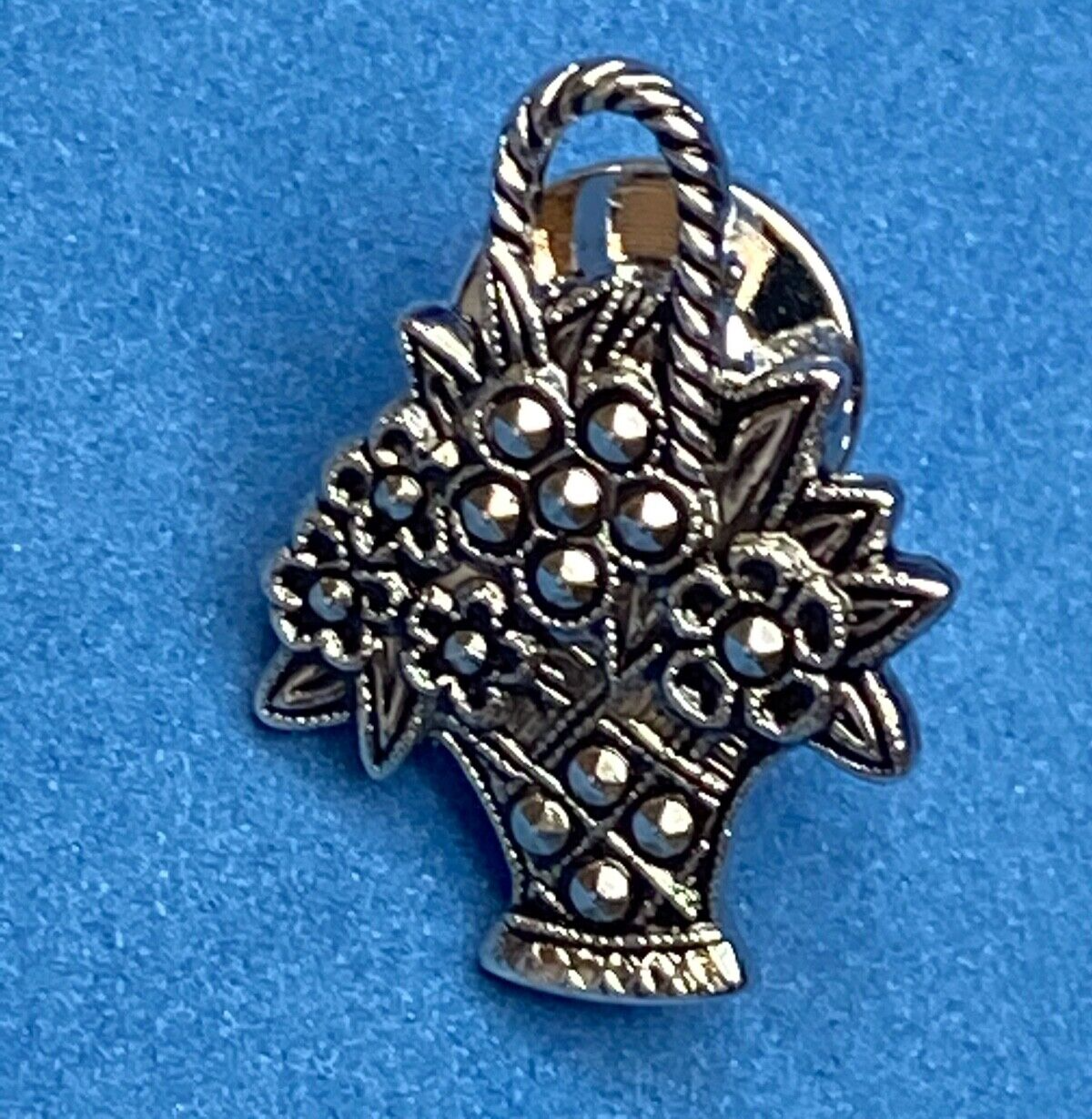 Vintage Avon Basket Of Flowers Silver Tone Enamel Lapel Pin Costume Jewelry