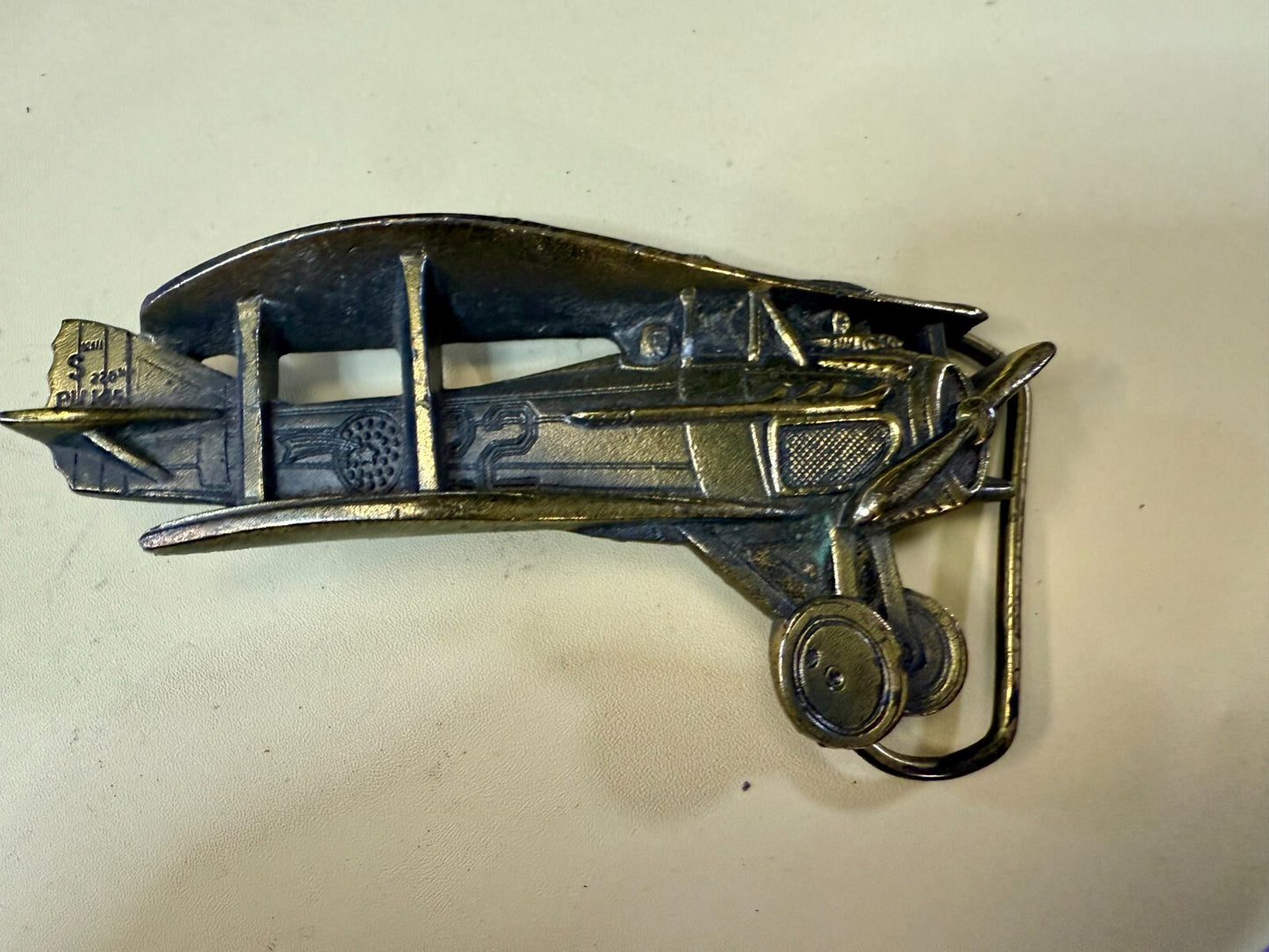 Biplane Airplane Fixed-Wing Aircraft Figural Cutout Vintage 1981 Belt Buckle