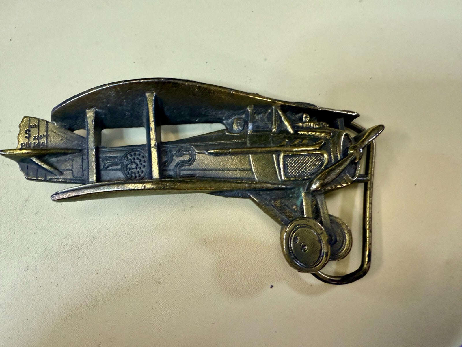 Biplane Airplane Fixed-Wing Aircraft Figural Cutout Vintage 1981 Belt Buckle