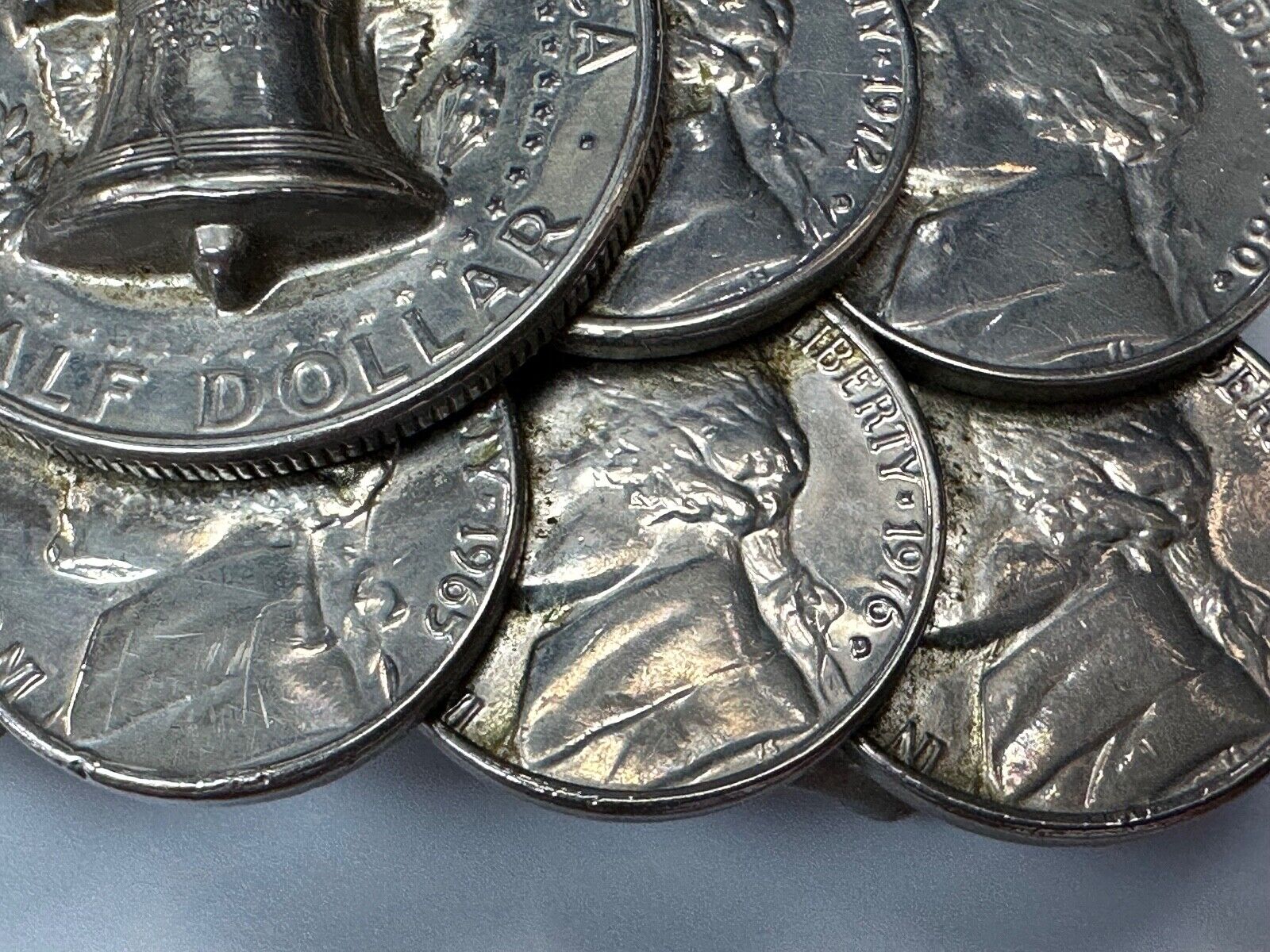 Artist Made Coin Cluster Liberty bell half dollar Nickels belt buckle
