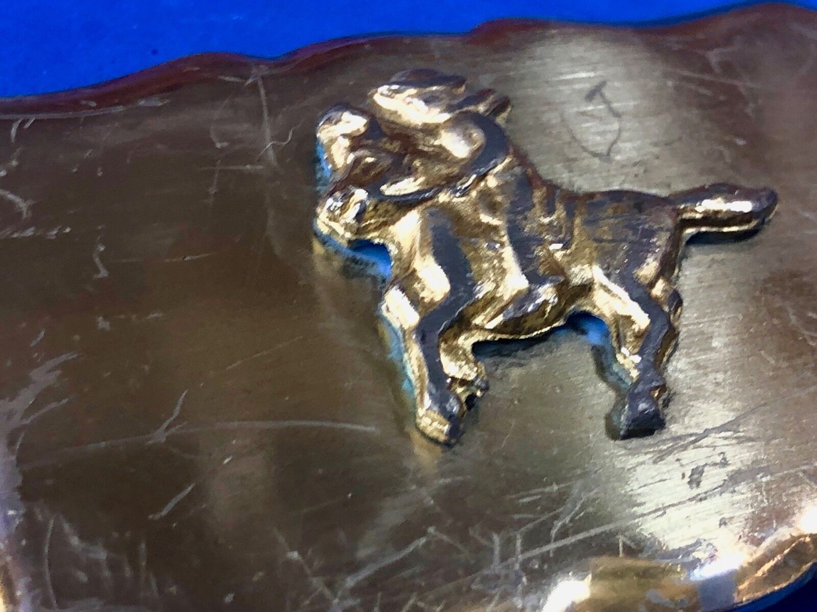 Vintage faceless cowboy on horse pony  riding the trail Western Belt Buckle 