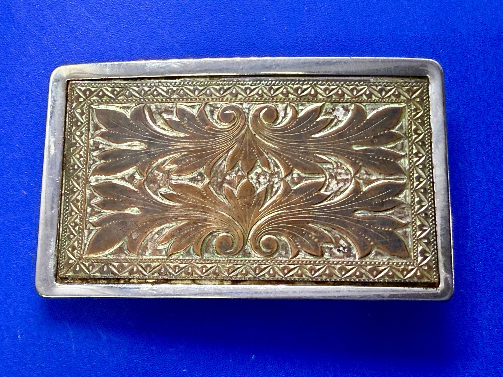 Vintage Etched Floral Pattern Flower Swirl Rectangular Western Belt Buckle