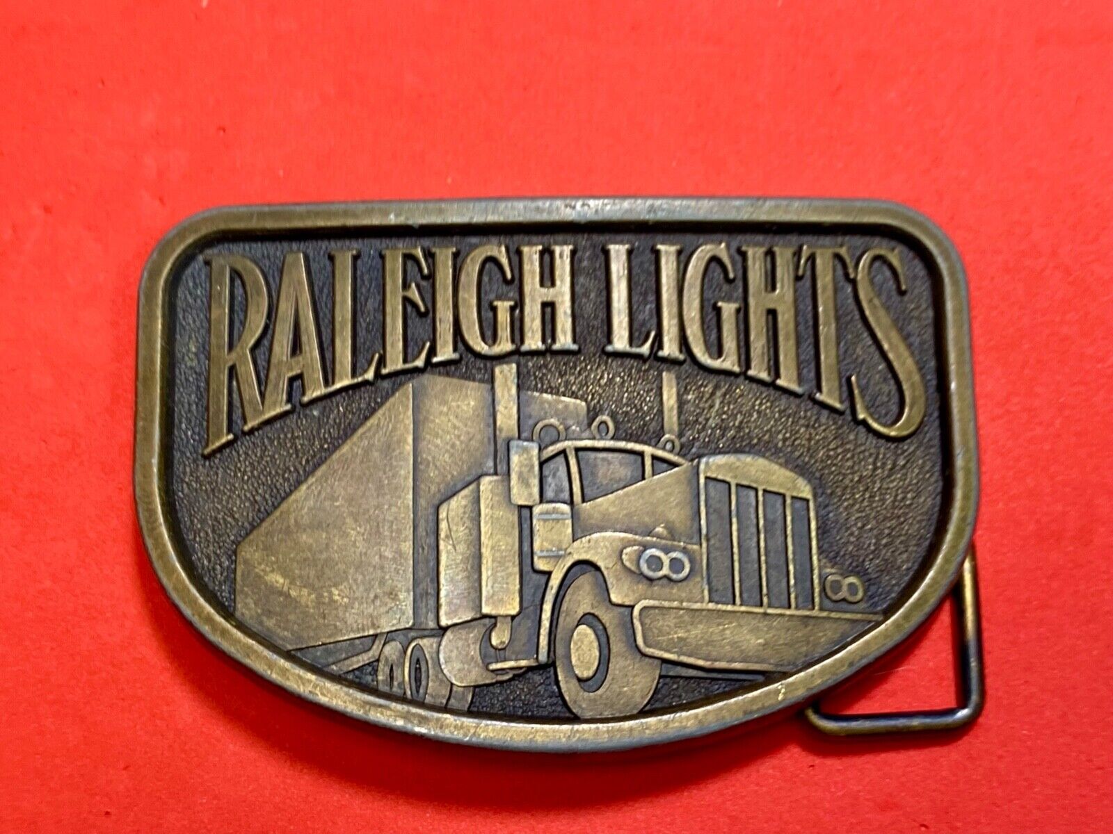 1970S Vintage Raleigh Lights Cigarettes Tobacco Semi Truck Trucker Belt Buckle