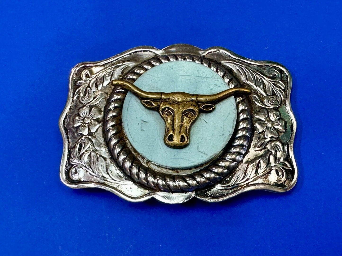 Vintage Longhorn cow steer - cowboys cowgirls western centerpiece belt buckle