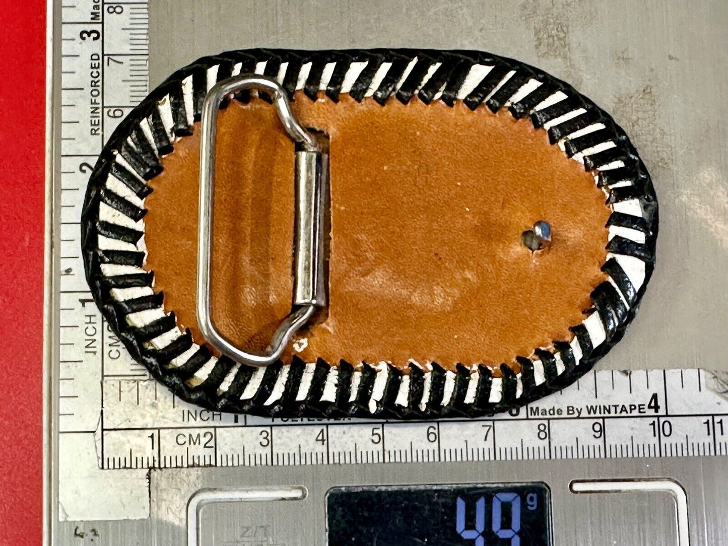 Vintage leather & stone? hand stitched belt buckle