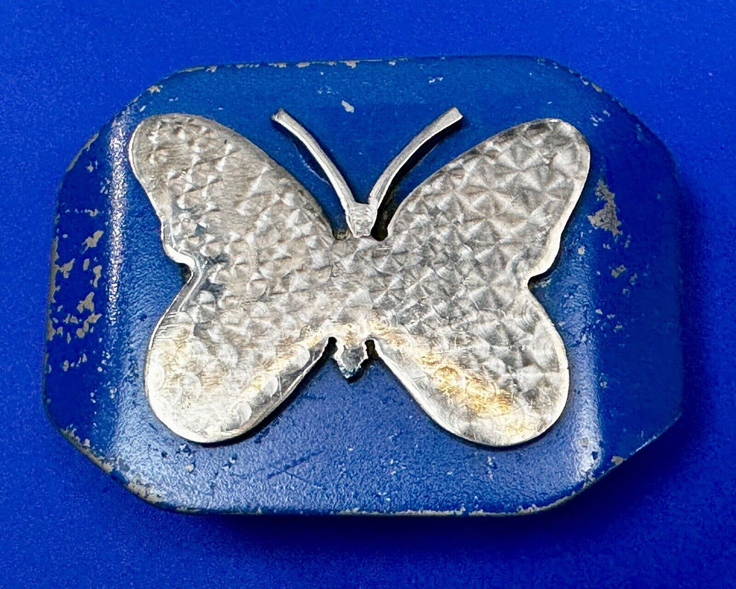 Unique Artisan Butterfly blue and silver tone raised Belt Buckle