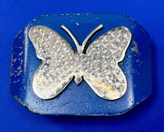 Unique Artisan Butterfly blue and silver tone raised Belt Buckle