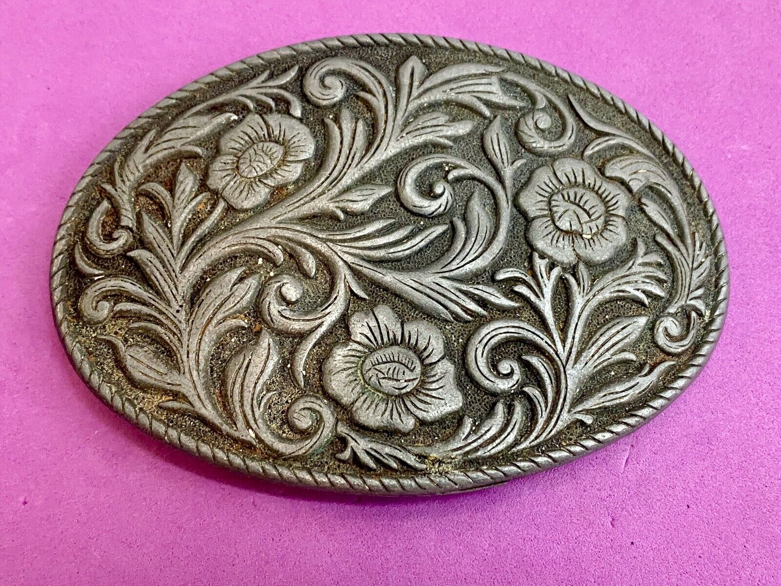 4" WIDE WESTERN COWBOY DRESS FLOWER SWIRL BELT BUCKLE 