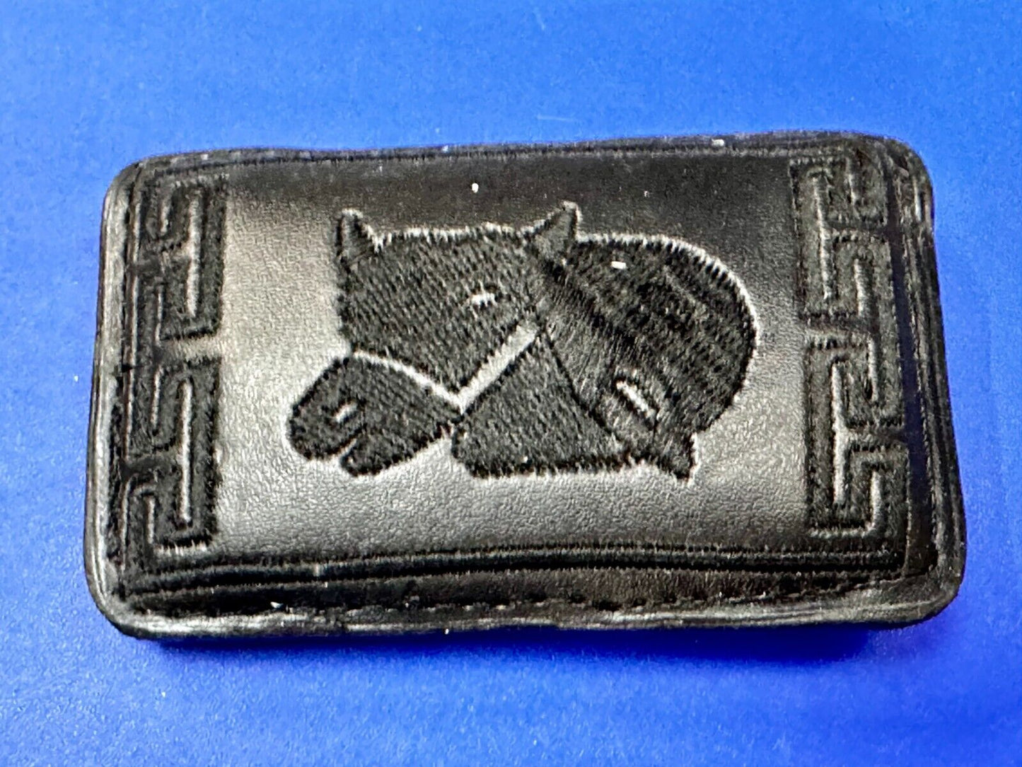 Vintage Horse Head On Black Leather Rectangular Belt Buckle