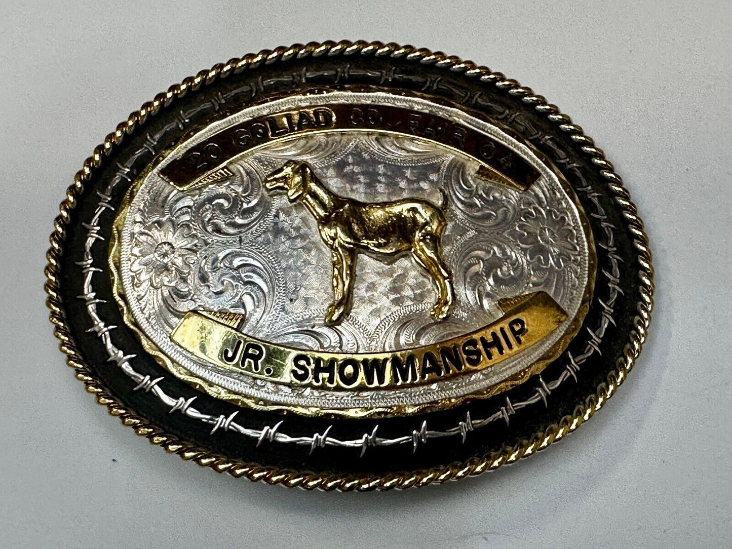 04 Goliad Co Fair Jr Showmanship Trophy Montana Silversmiths Numbed Belt Buckle