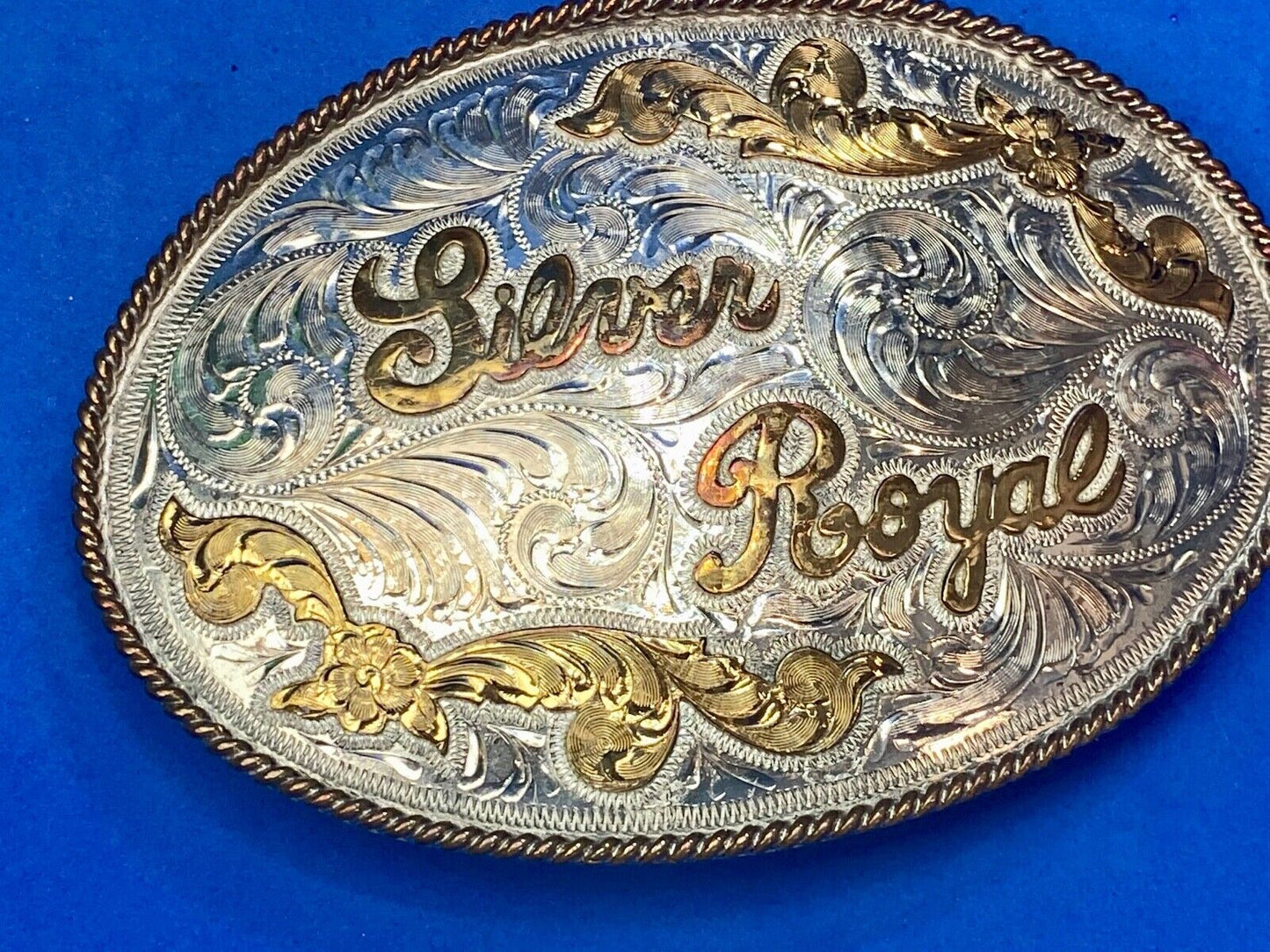  5" Silver royal western Trophy? style belt buckle Mexico  see unknown hallmark!