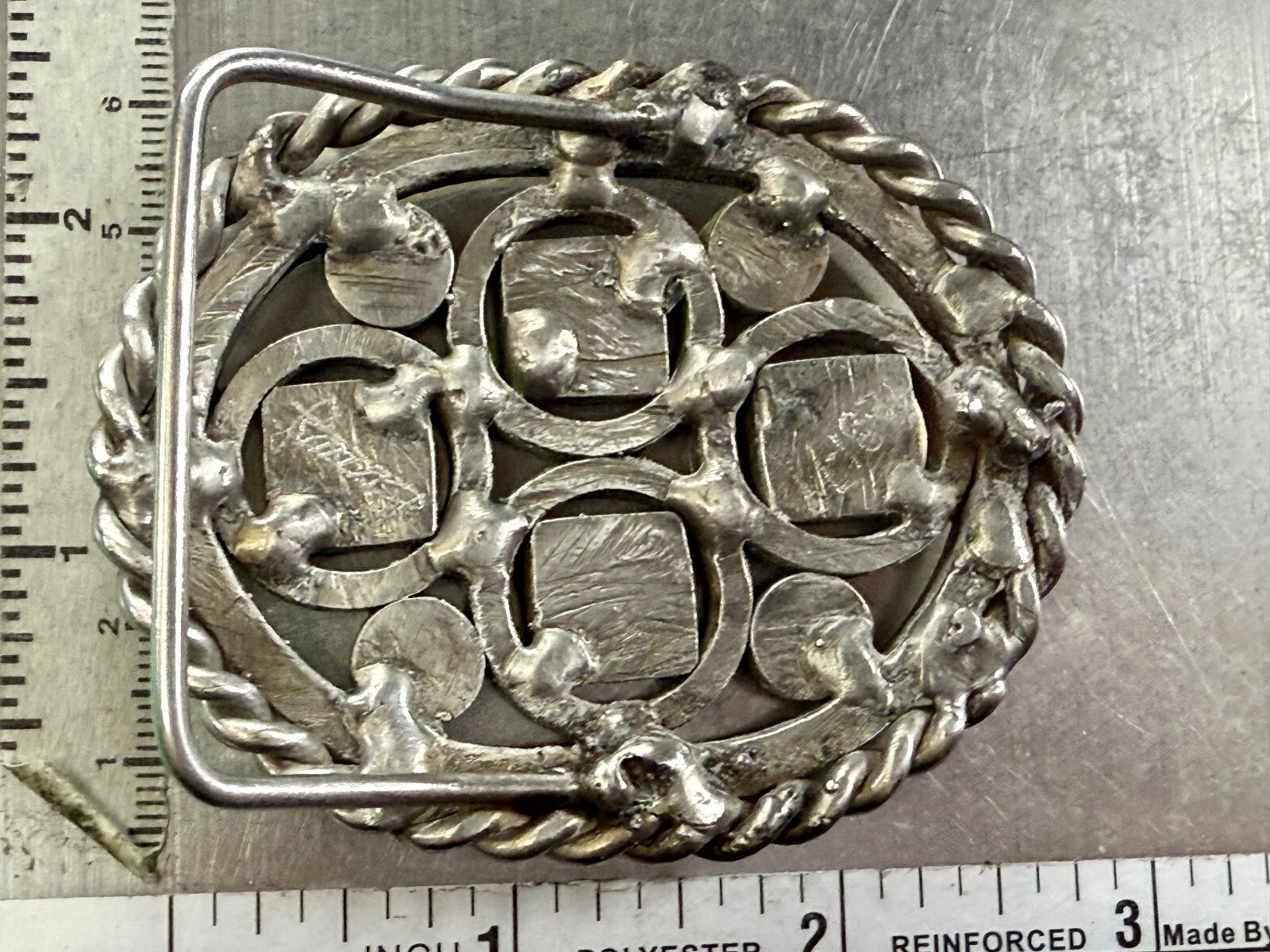 Artisan Welder Art Abstract Open Work Circle Square Pattern Vintage Belt Buckle