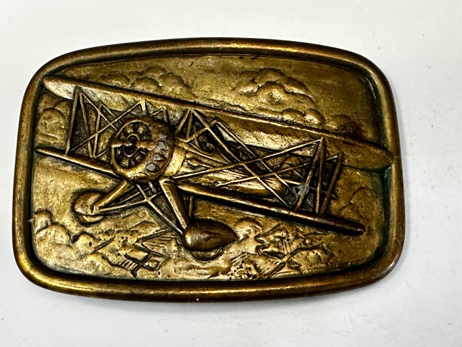 Airplane - Pilots Plane Bi_Wing Avon Vintage 1985 Flying Americana Belt Buckle