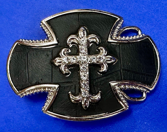 Black Leather Cross W/ Rhinestones Motorcycle Riders Goth Fashion Belt Buckle