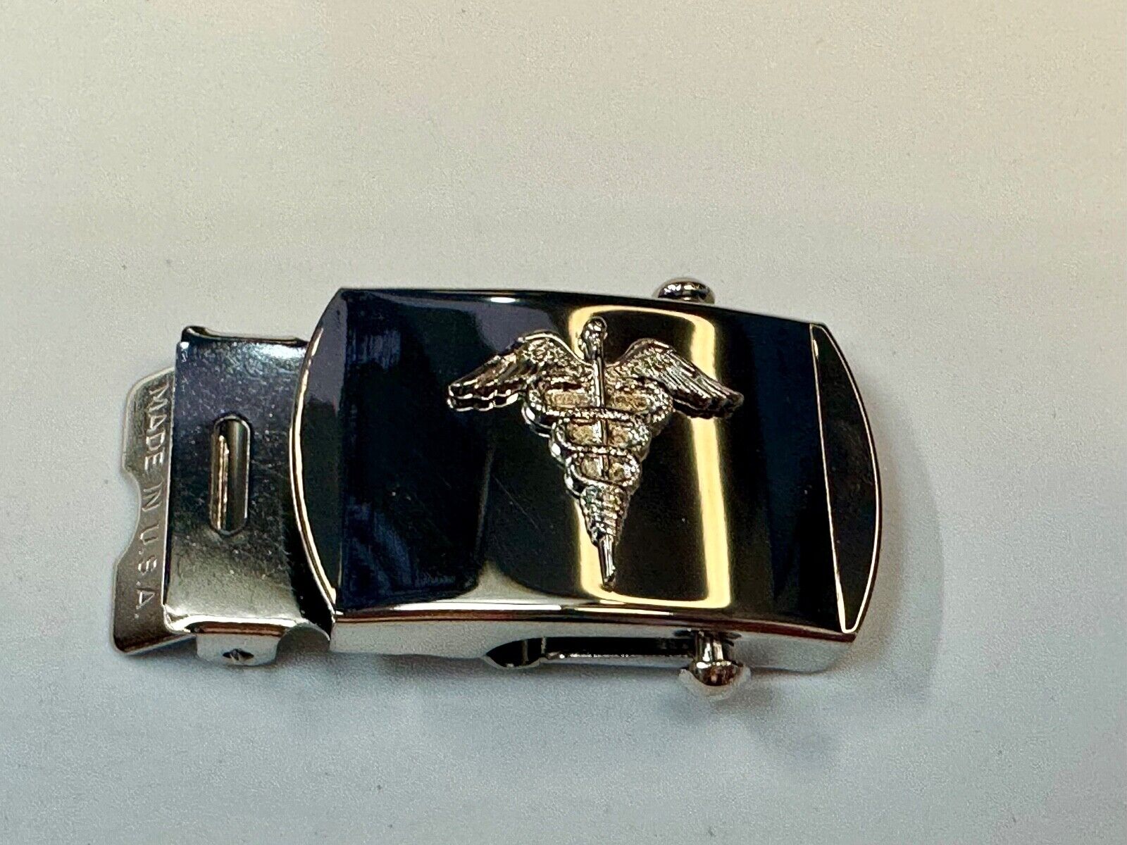 Vanguard US Navy Caduceus Combat Medic Insignia NOS Silver Brass Belt Buckle V21
