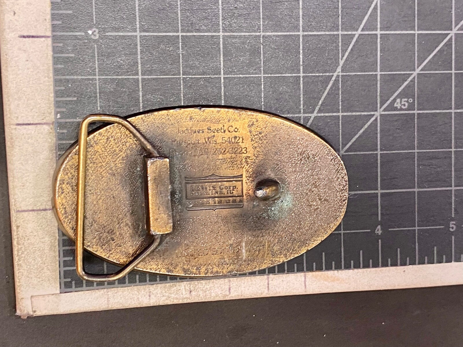  Vintage 1977 Jacques Seeds Farmers Feed The World Brass Tone Belt Buckle