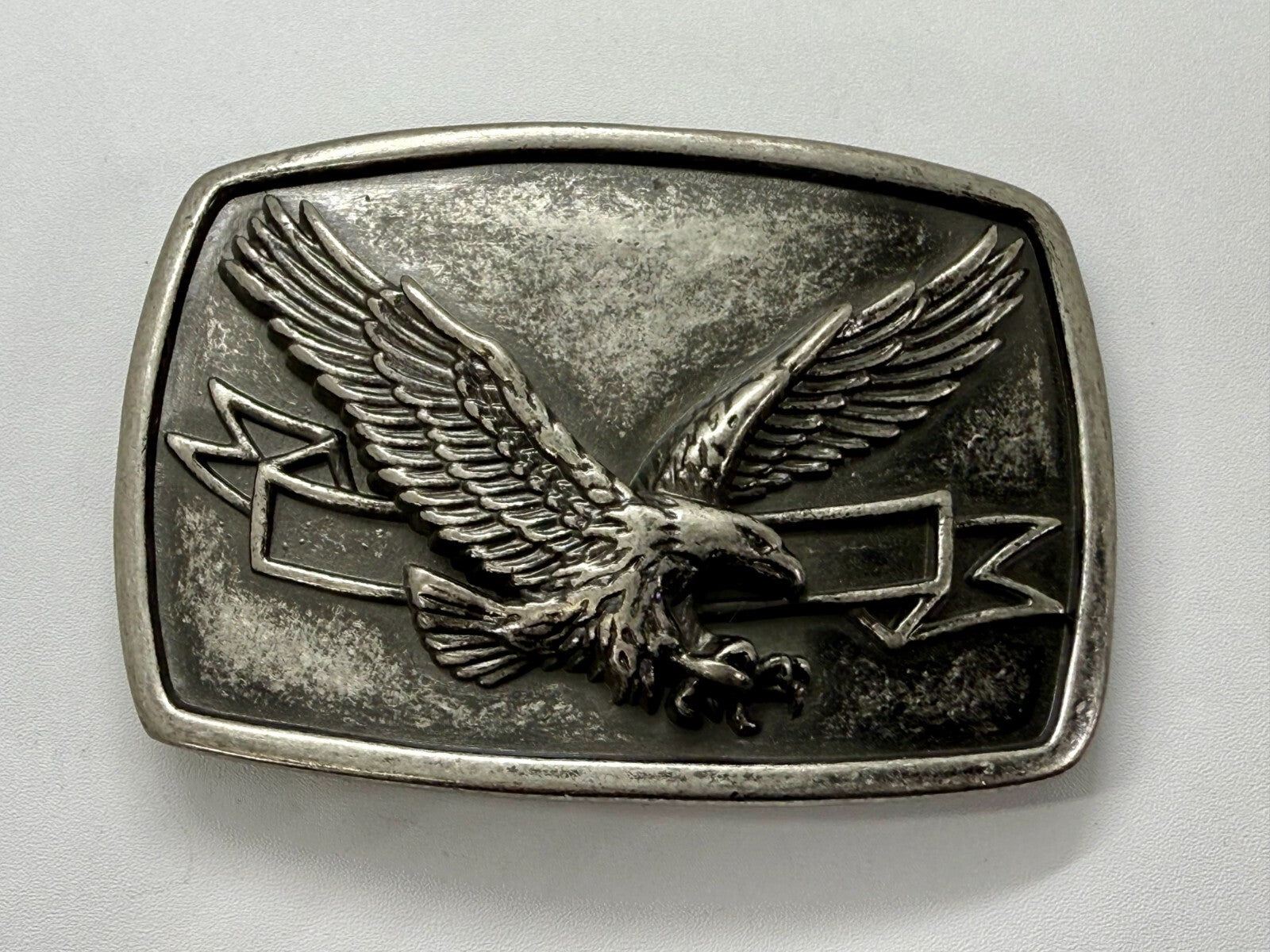American Bald Eagle Flying Diving With Award Ribbon Vintage Belt Buckle