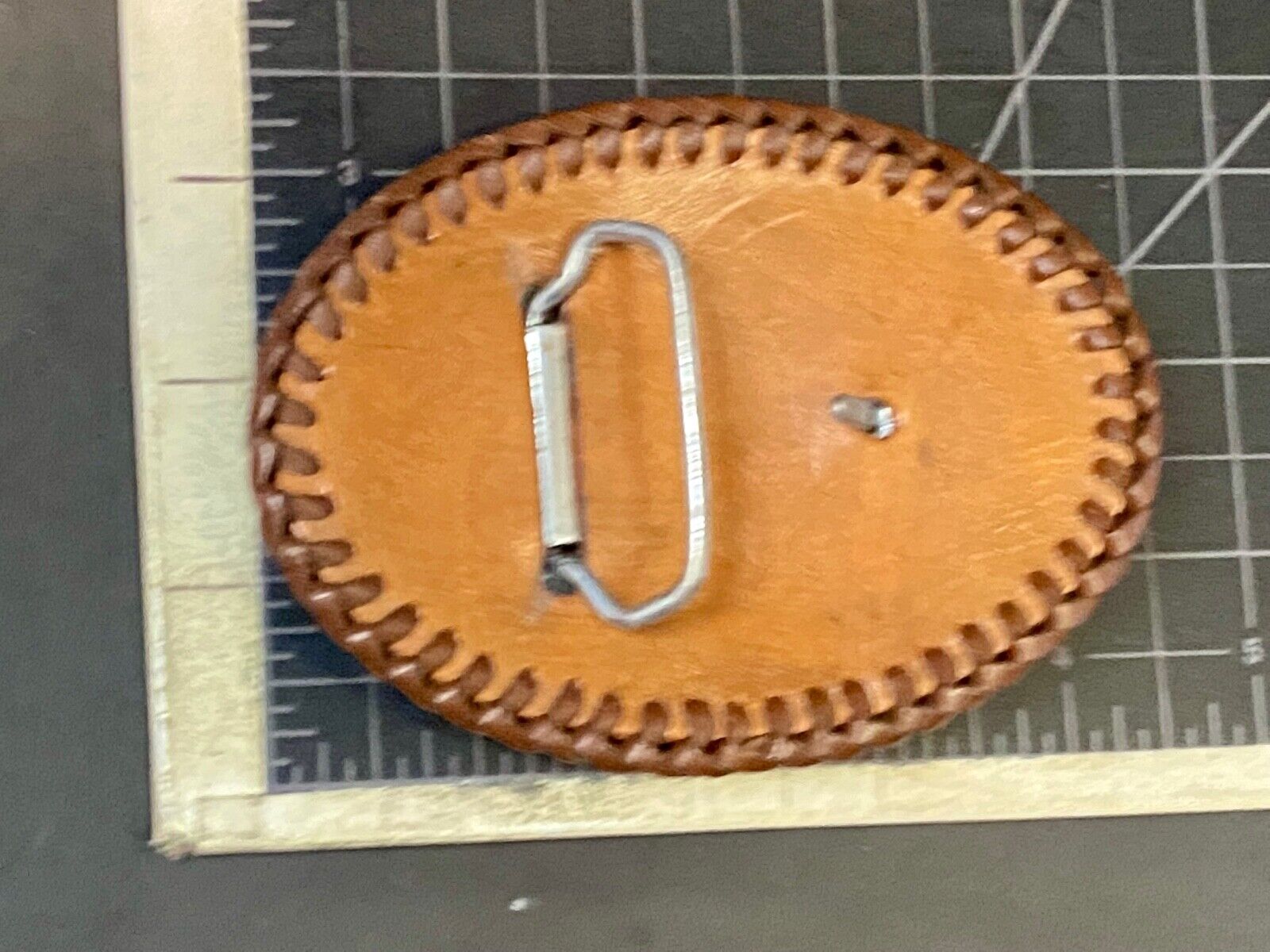 Al 591 Large Leather Tooled Stitched Name Western Belt Buckle.