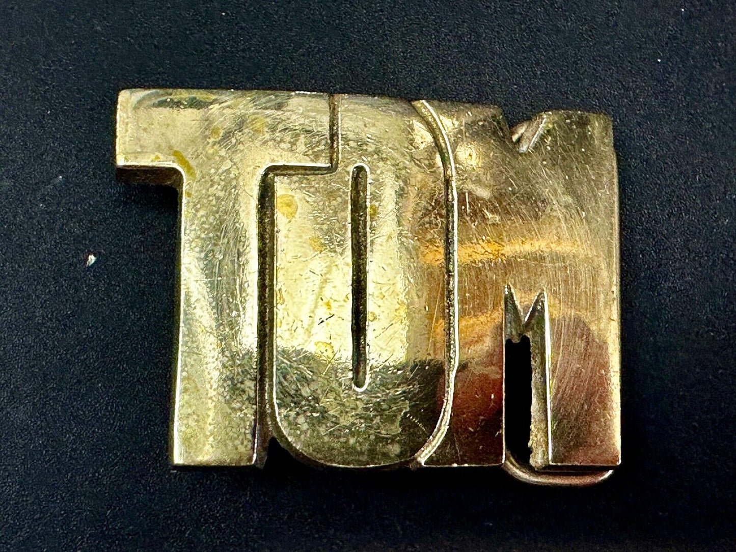 TOM - Custom Name cutout block letters Vintage Solid Brass Belt Buckle