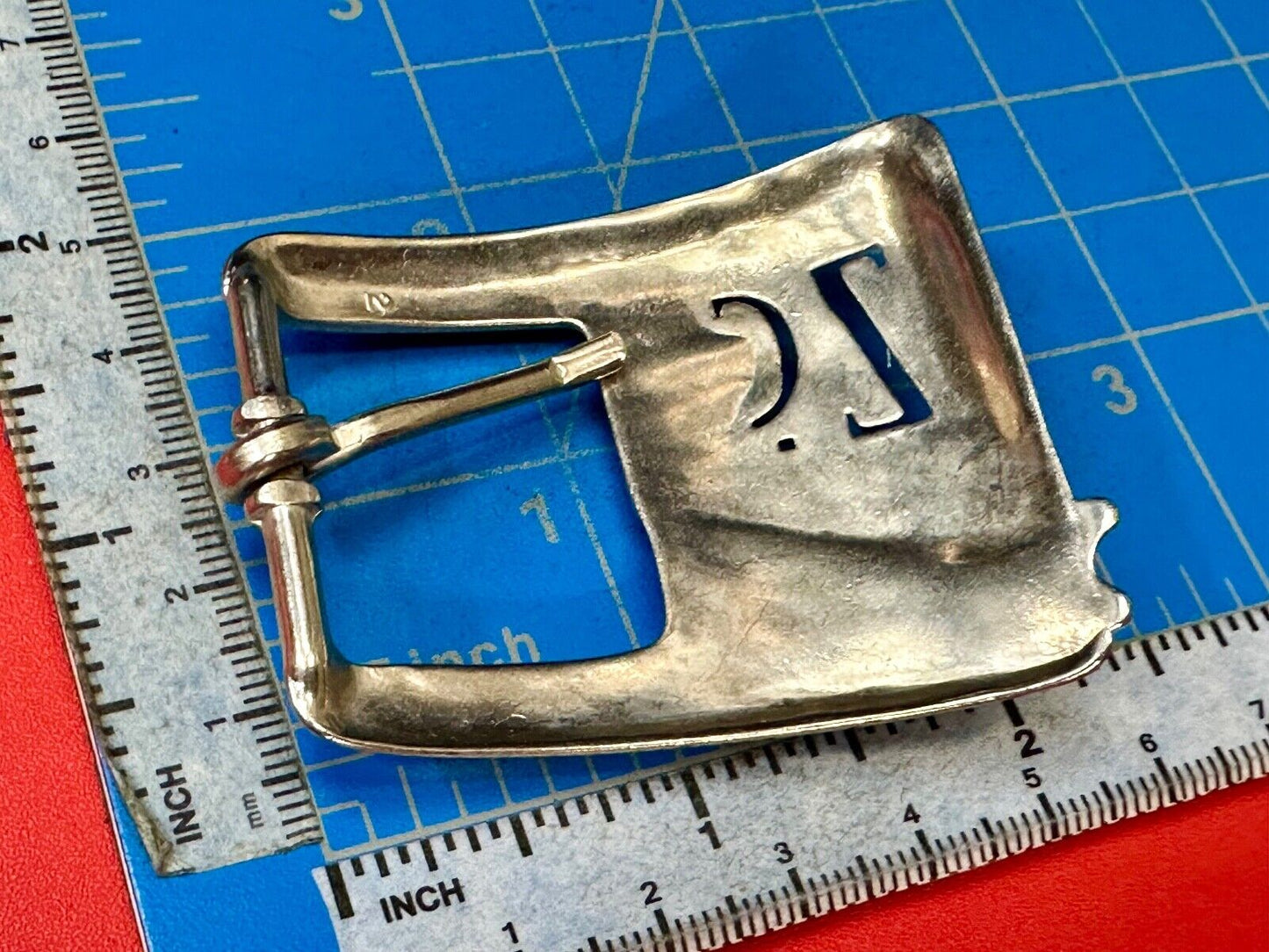 Vintage Letters Initials SZ silver tone cutout belt buckle