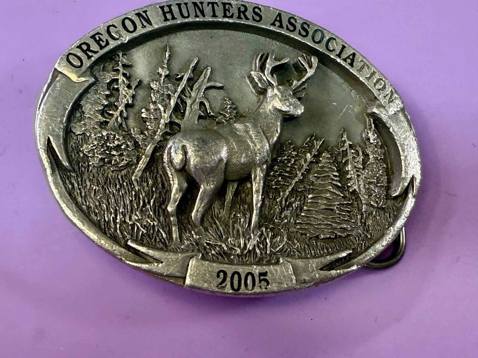 Annual Oregon Hunters Association Commemorative Pewter 2005 Siskiyou Belt Buckle