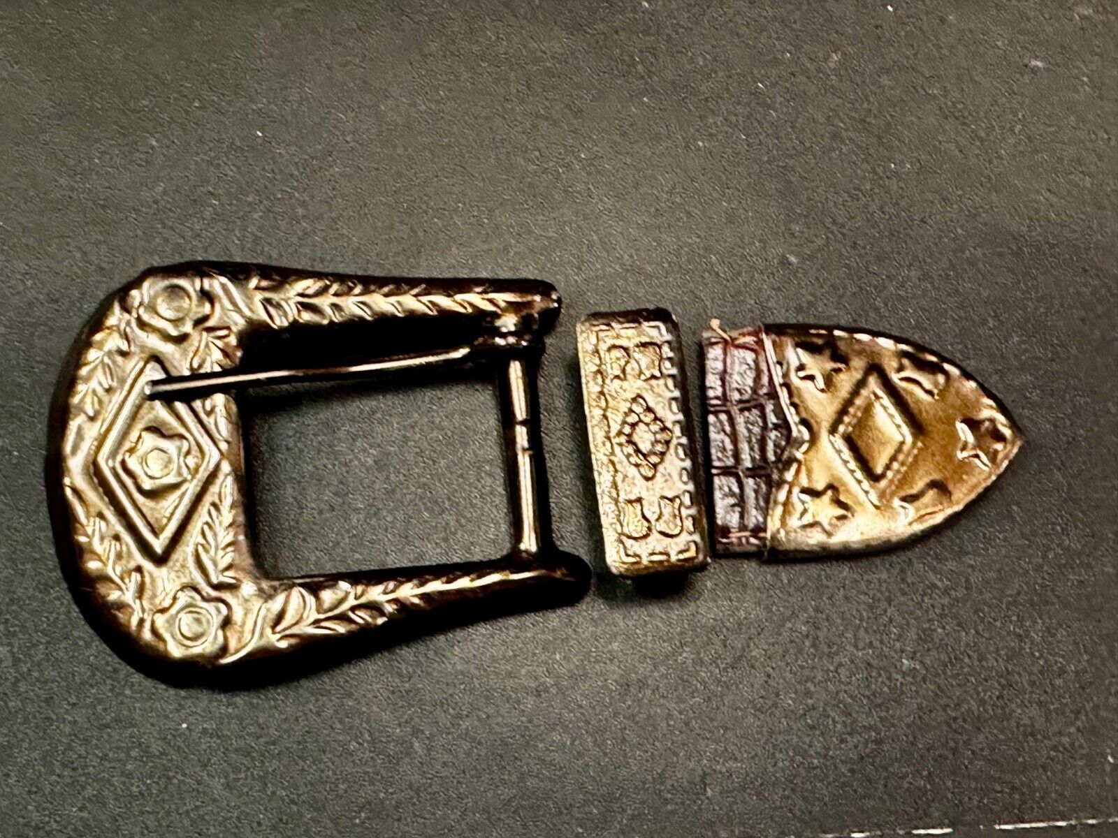 Three Piece Vintage Ranger Silver Tone Belt Buckle Set - Keeper & Tip Included