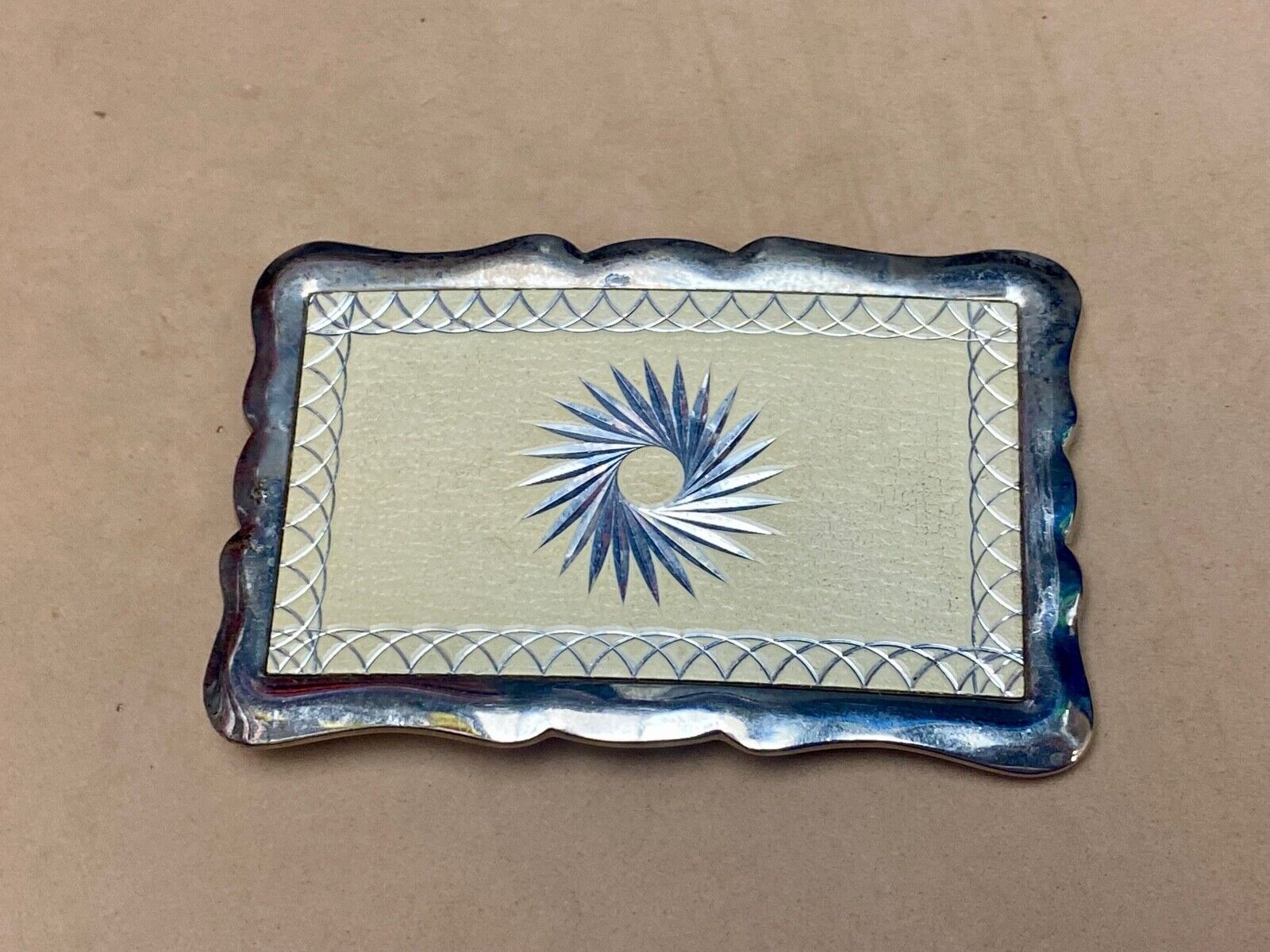 Vintage Etched Star Swirl Burst Pattern Western Rectangular Belt Buckle 