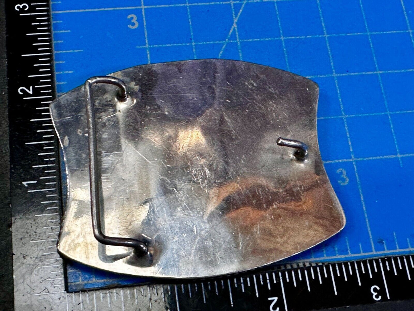 Antique Etched Bronco Mother of Pearl Inlay Artisan Silver? Belt Buckle